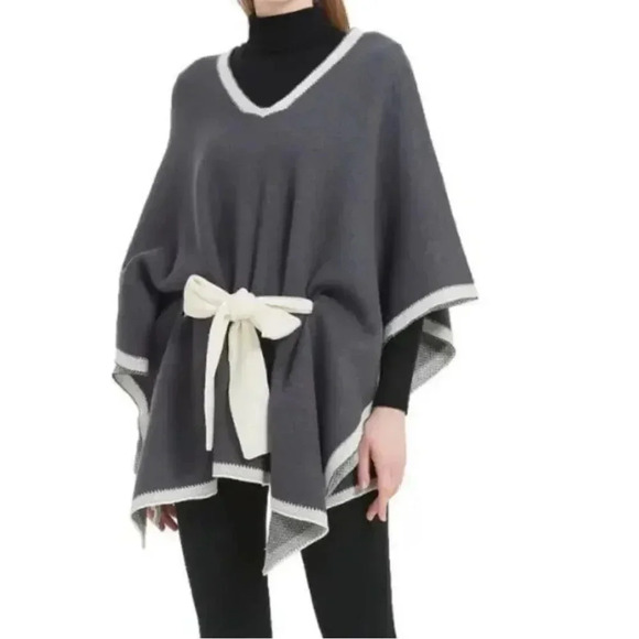 Save the Ocean Sustainable Pullover Poncho Gray Colorblocked Lightweight Warm - Picture 2 of 7